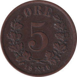 Norway - 5 ore - Oscar II - 1876 ⚒ - No530