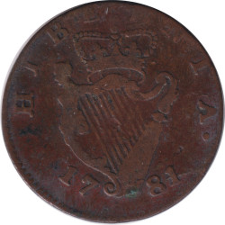 Ireland - 1/2 penny - George III - Buste jeune - Buste à longue chevelure - 1781 - No122