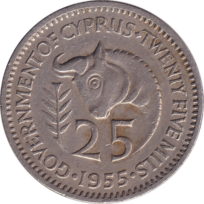 Chypre - 25 mils - Elizabeth II -  1955