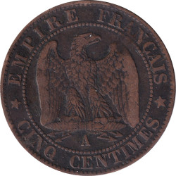 France - 5 centimes - Napoléon III - Bare head - 1854 K - No138