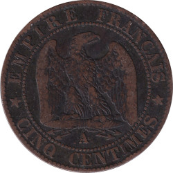 France - 5 centimes - Napoléon III - Bare head - 1855 A - No139