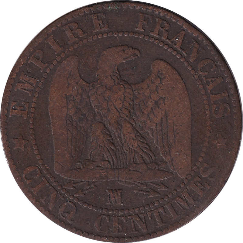 France - 5 centimes - Napoléon III - Bare head - 1853 B - No141